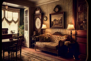 Fototapeten Old vintage interior.  Retro room.  Generative AI. © EwaStudio