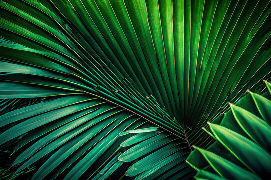 palm leaf texture natural tropical green leaf close, generative ai © Fatih Nizam