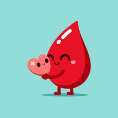 Red Drops of blood hug the wounded heart. Save life. Vector illustration flat cartoon design. blood donation concept.