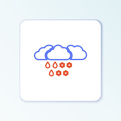 Line Cloud with snow and rain icon isolated on white background. Weather icon. Colorful outline concept. Vector