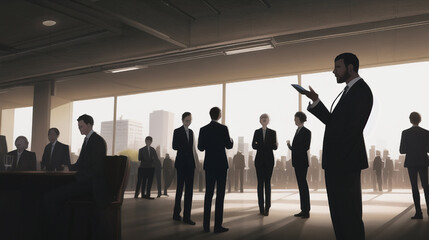 シルエットのたくさんビジネスマンのイメージ　群衆　通勤　仕事　ビジネス　イメージ
Image of businessmen with many silhouettes crowd commuting work business image