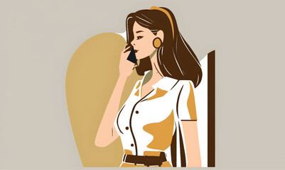girl talking on the phone, vector illustration, retro minimalist design