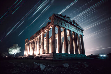 Obraz premium long exposure of Parthenon Athens Greece, generative ai