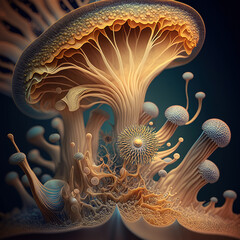 Mycelium structure on black background