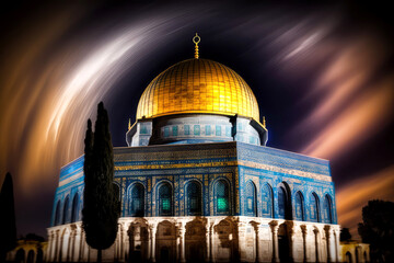 long exposure of Dome of the Rock Jerusalem colorful, generative ai - obrazy, fototapety, plakaty