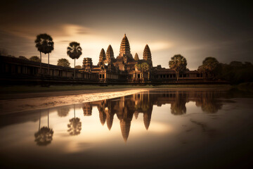 long exposure of Angkor Wat Cambodia, generative ai