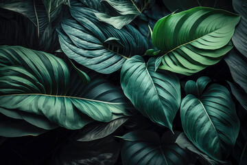 leaves of Spathiphyllum cannifolium abstract green, generative ai