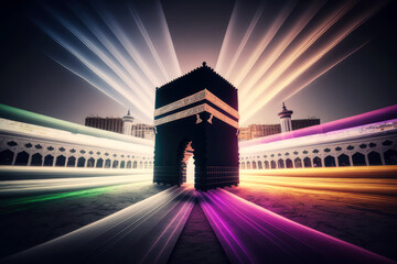 kaaba Mecca taken on a long exposure with a colour, generative ai
