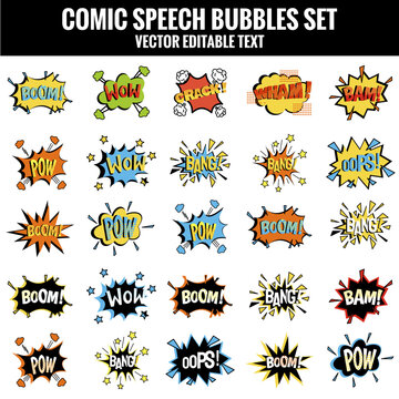 Comic speech bubbles set with different emotions and comic bubble speech text Wow, Omg, Gtfo, Hell Yeah, Damn, Wtf. Vector bright dynamic, playful cartoon illustrations isolated on white background.