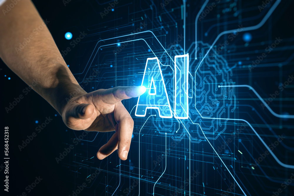 Poster Futuristic design of artificial Intelligence ai brain with circuit board. Learning process and problem solving concept. Abstract digital technology grid background. 3D Rendering.