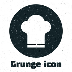 Grunge Chef hat icon isolated on white background. Cooking symbol. Cooks hat. Monochrome vintage drawing. Vector