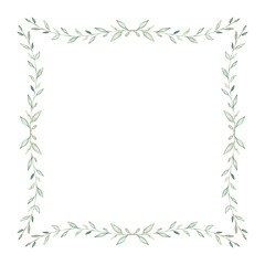 Watercolor greenery frame with eucalyptus and fern leaves.