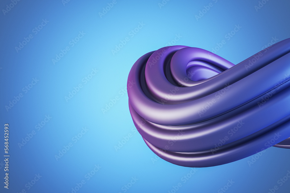 Poster Abstract blue swirl on light background with mock up place for your advertisement. Flow liquid lines design. 3D Rendering.