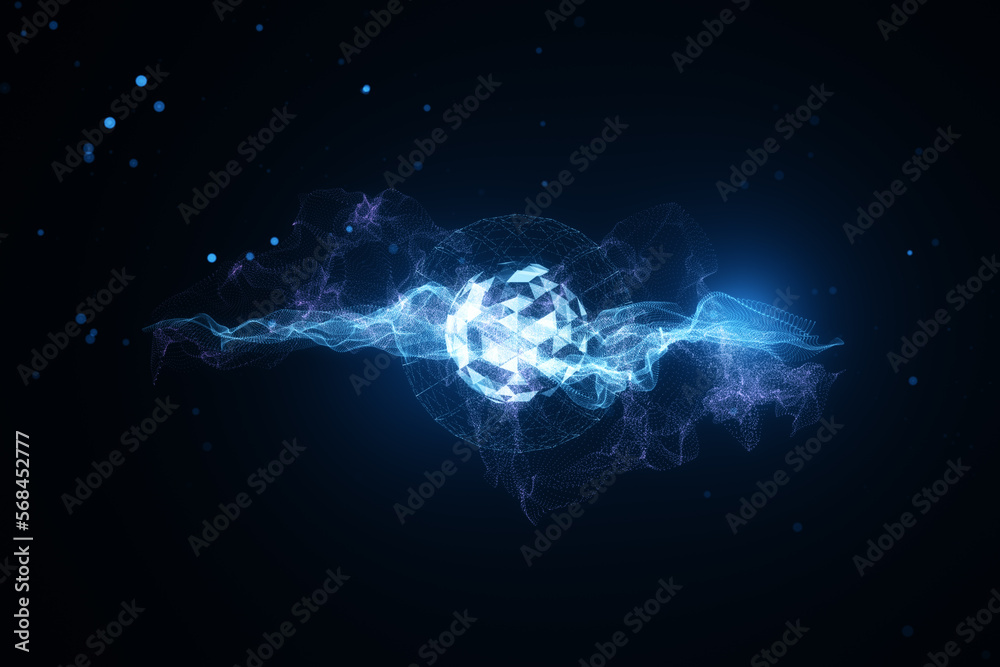 Poster creative glowing metaverse hologram on dark background. digital world and future concept. 3d renderi