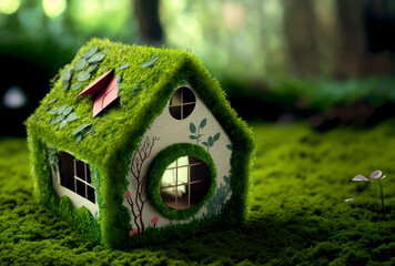 Eco Friendly House Paper Home On Moss In Garden, generative ai