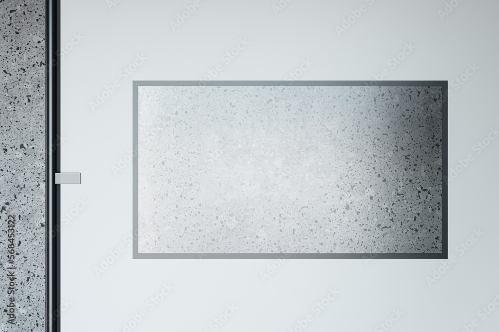 Poster blank mock up poster on light concrete wall. advertisement and office concept. 3d rendering.