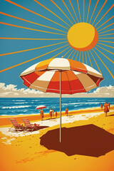 Vector summer beach party with sun and sky at daytime, with umbrella. ia generate,