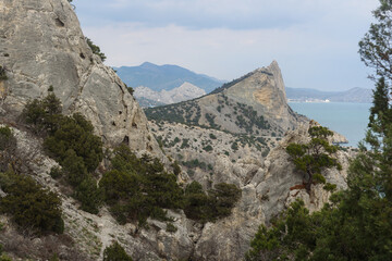 Fototapeta na wymiar Top view of Mount Koba-Kaya from Karaul-Oba mountain. Crimea