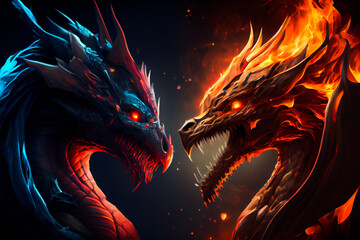 Two  fire breathing dragons.  Dragons fighting.  Generative AI.