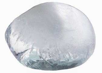 Piece of Ice round Shape. Isolated on a white background.