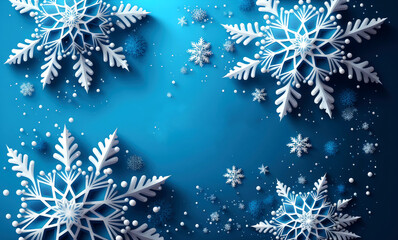 Fototapeta na wymiar blue christmas banner with snowflakes, Merry Christmas, generative ai