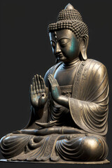 Fototapeta premium ancient bronze statue of buddha, Mudra gesture performed, generative ai