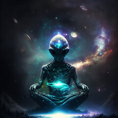 alien in the cosmos meditating Generative AI