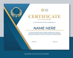 Modern certificate template blue white, simple certificate design golden luxury, blue gold certificate template