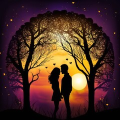 Couple in Love Silhouette on a Beautiful Nature Background AI generation