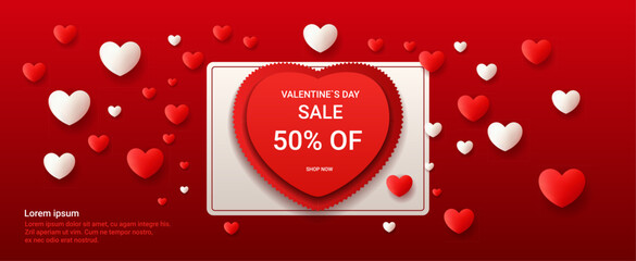 paper cut hearts happy valentine day shopping poster or voucher holiday celebration sale header template horizontal