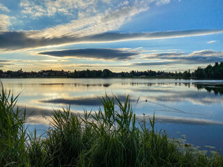Scenic sky above the lake of Bad Bayersoien in the Bavarian Alps, Germany