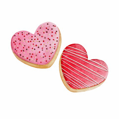 Watercolor heart shaped cookies. Valentines day concept