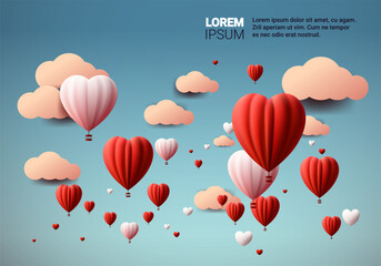 paper cut air balloons in heart shape happy valentine day poster or voucher holiday celebration sale header template