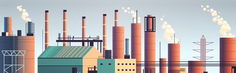 energy generation plant with chimneys electricity production industrial manufacturing building heavy industry factory