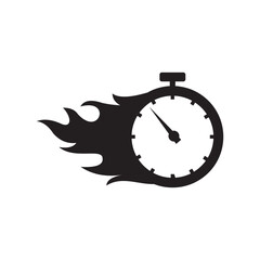 stopwatch logo and fire abstract silhouette vector design