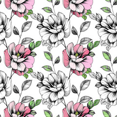 flower illustration. delicate flowers. seamless pattern. design for textile, wallpaper, wrapping paper