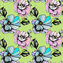 flower illustration. delicate flowers. seamless pattern. design for textile, wallpaper, wrapping paper
