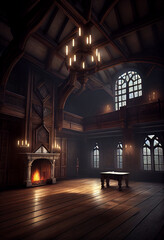 Fototapeta premium Ancient luxurious venetian ballroom with vaulted ceiling and beautiful windows, generative AI