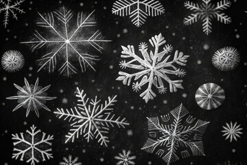 Seamless Pattern of Hand Drawn Snowflakes for Christmas. Flying Snowflakes in the Background with Chalk Snowflakes. attractive chalk overlay with hand drawn snow. Deco over the holidays that is charmi