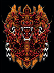 Balinese mythological barong vector art illustration
