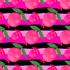 Hand drawn pomegranate fruit seamless pattern. Botanical fruits wallpaper.