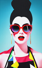 Portrait of a woman wearing sunglasses, Girl illustration, Pop art
