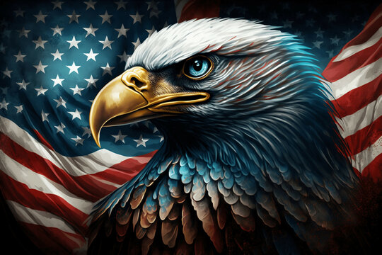usa american flag creative patriotic background with bald eagle design new quality universal colorful joyful memorial independence day holiday stock image illustration wallpaper, generative ai