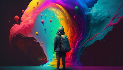 AI Generated Images shows fantasy,chaeos and insanity  also showing rainbow colors and psychedelic colors  could be used as landscapes or wallpapers 