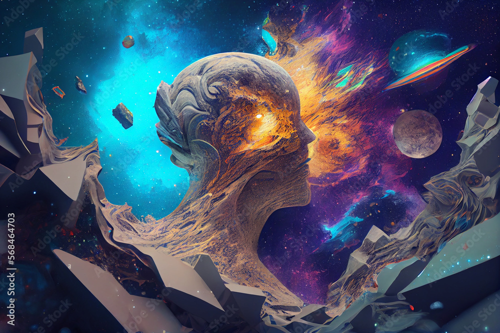 Poster universe within. human inside the universe. the concept on scientific and philosophical topics.