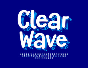 Vector artistic Emblem Clear Wave. Bright layered Alphabet Letters and Numbers. Vintage Handwritten 3D Font