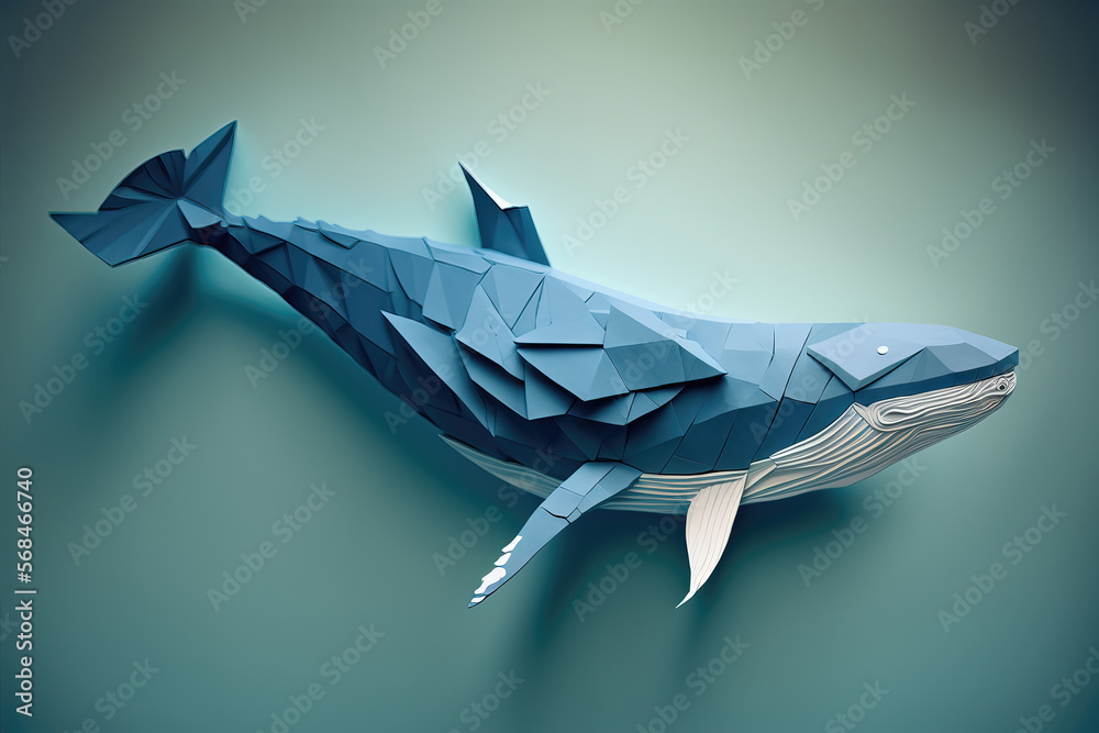 Wall mural close-up of origami of a whale, ai generated