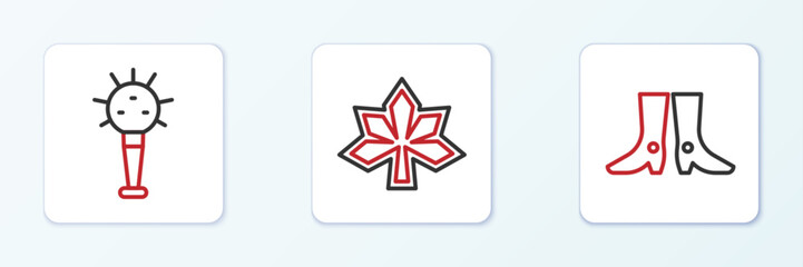 Set line Ukrainian footwear, Mace and Chestnut leaf icon. Vector