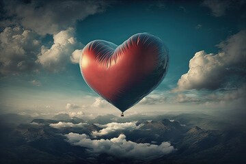 Fototapeta premium a heart-shaped balloon in the sky, generative artificial intelligence 