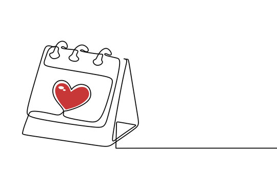 recommend clip art: calendar valentine day continuous line drawing. One line art of calendar, memorable date, countdown, holiday, weekday and weekend. vector illustration	
                    